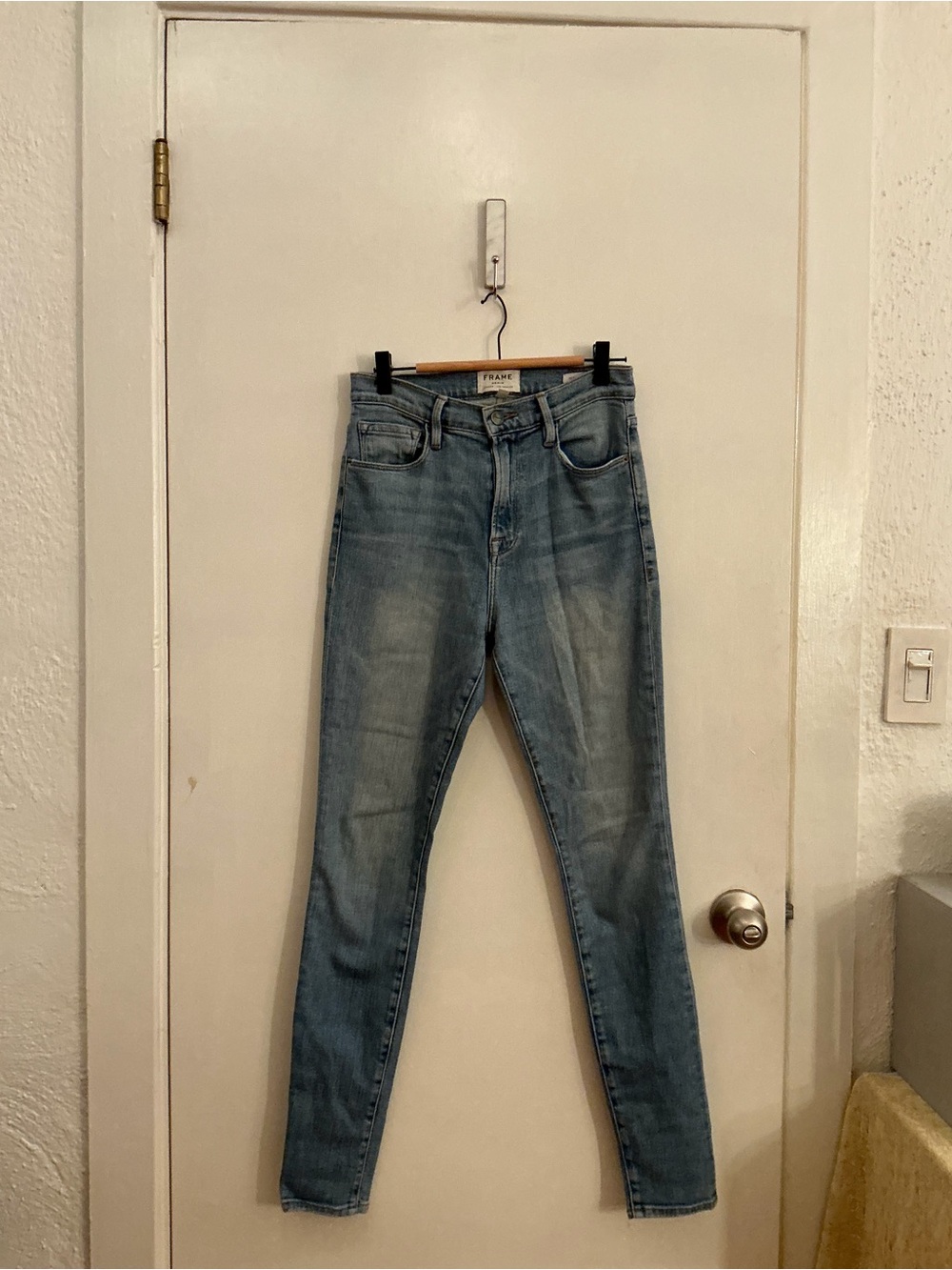 Frame Denim Washed Blue High-Rise Skinny Jeans
